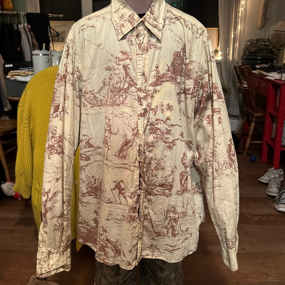 Vintage print men’s button up by Permanent Vacation